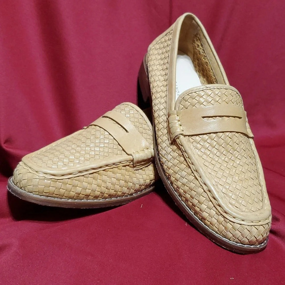 Loeffler Randall Shoes - Loeffler Randall tan leather woven slip on loafers euc